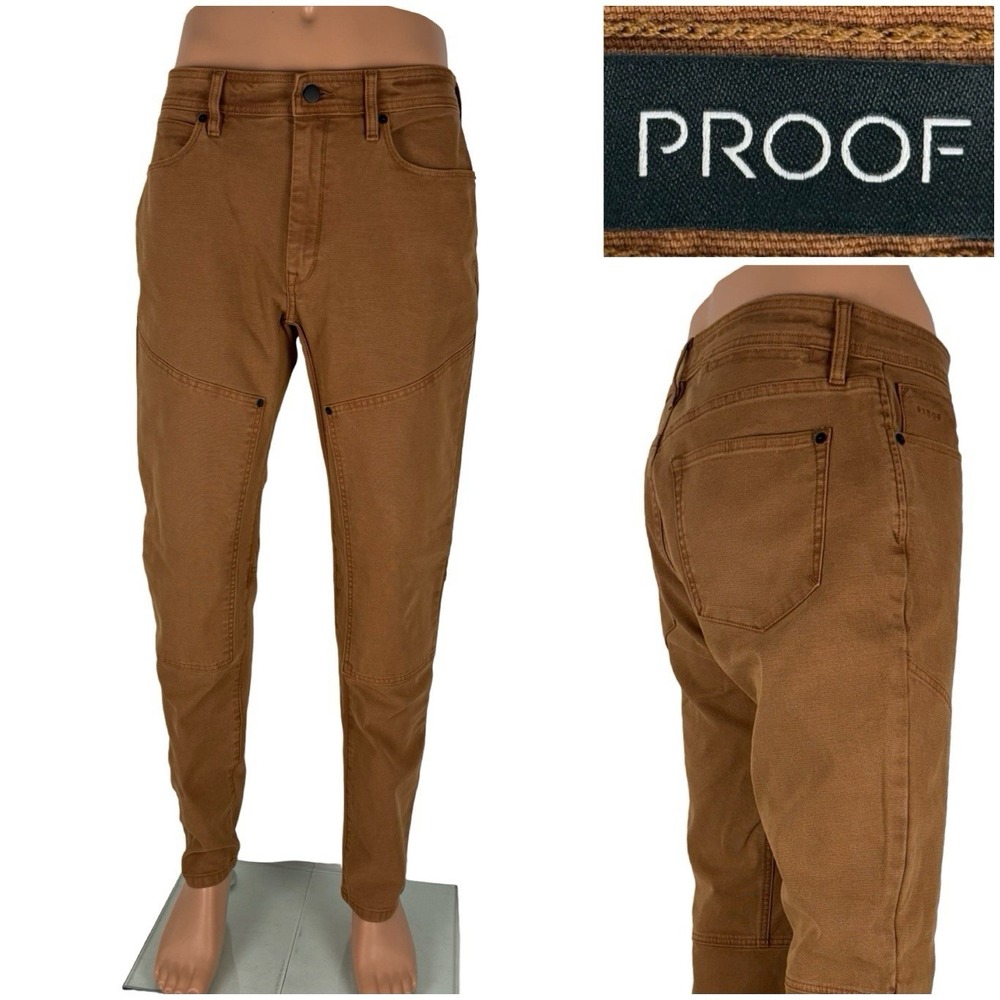 Proof Mens 32 X 32 Pants Brown Slim Double Knee Huckberry Work Canvas Cotton